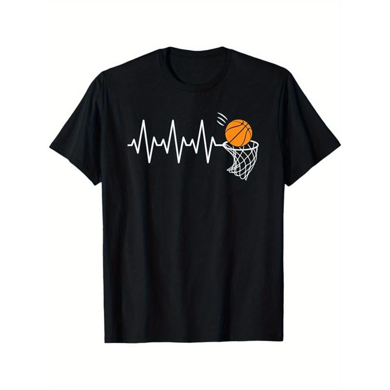 Basketball Printed, Men's Cotton T-shirt, Casual Short Sleeve Round Neck Tee, Soft Comfortable Basketball Players Top,...