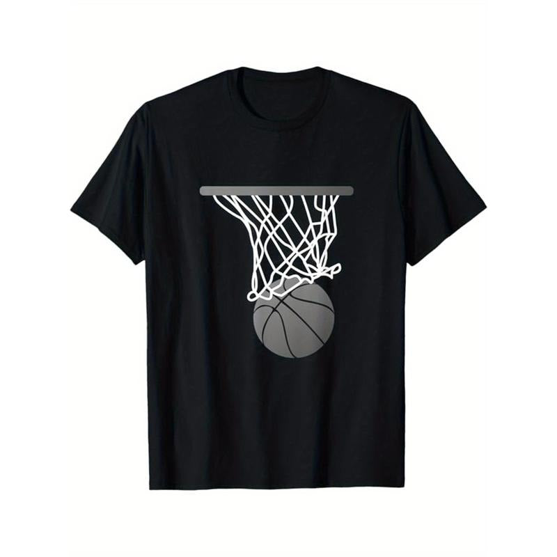 Basketball Printed, Men's Cotton T-shirt, Casual Short Sleeve Round Neck Tee, Soft Comfortable Basketball Players Top, Sports Lover T-Shirt made in usastyle{n002}6