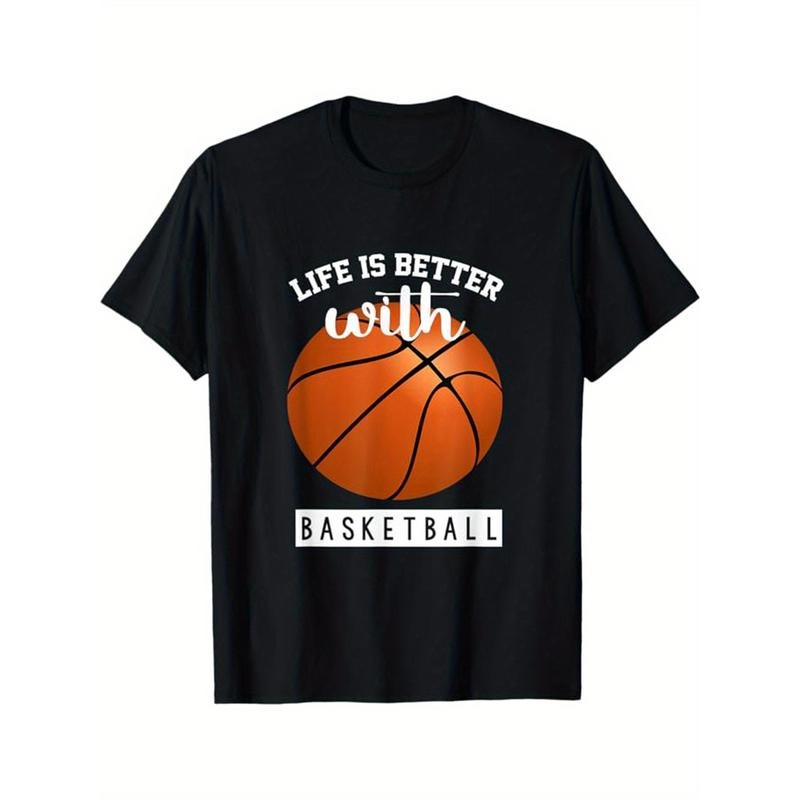 Basketball Printed, Men's Cotton T-shirt, Casual Short Sleeve Round Neck Tee, Soft Comfortable Basketball Players Top, Sports Lover T-Shirt made in usastyle{n002}7