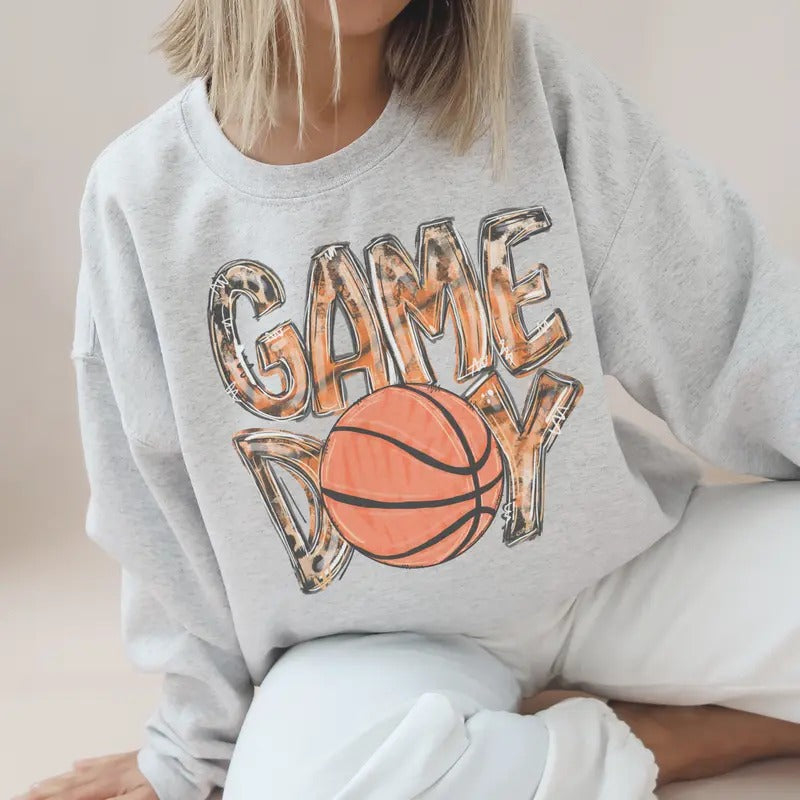Basketball Sweatshirt Game Day Basketball Pullover Basketball Sports Sweatshirt Womens Sports Pullover GameDay Sports Sweatshirts Womens Game Day Pullover Long Sleeve Casual