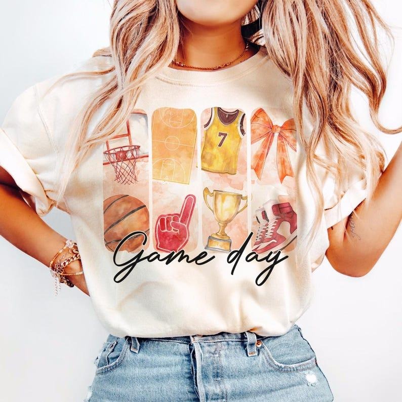 Basketball T-shirt, Game Day Coquette, Bow, Mama, Brushstroke Basketball Hoodie, Sweatshirt | DripVista.com