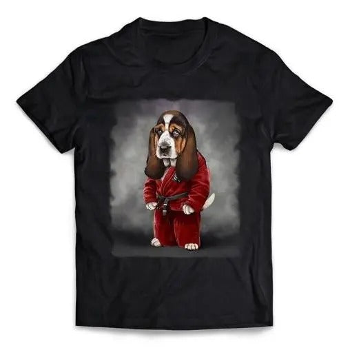 Basset Hound Dog Sensei in Japanese Judo and Karate Martial Art - Short-Sleeve Unisex, Men Made in USA
