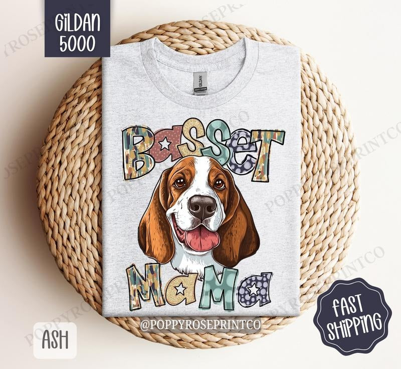 Basset Hound Mama Shirt Gildan, Dog Mom Women's Tee, Cute Mama Women's Tshirt Plus Sizes Hoodie, Sweatshirt | DripVista.com