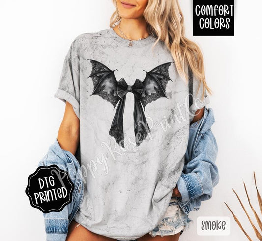 Bat Bow Halloween Tee Comfort Colors Color Blast T-Shirt, Women's Graphic Tee Spooky Season Shirt