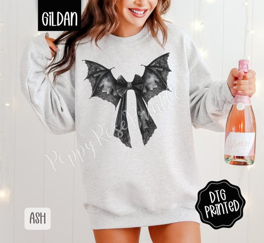 Bat Bow Sweatshirt, Trendy Halloween Sweatshirt
