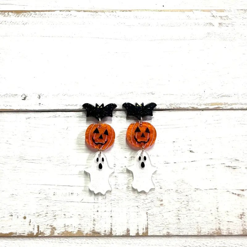Bat, Pumpkin and Ghost Halloween Earrings
