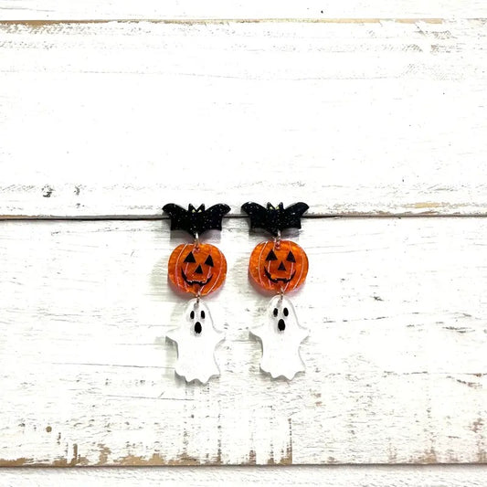 Bat, Pumpkin and Ghost Halloween Earrings