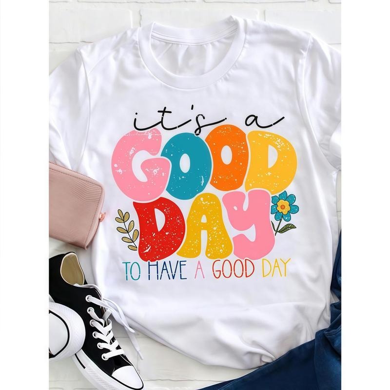 Be Happy Mouthless cat'WB shield WB shield Good Day T-Shirt Women'WB shield Casual Short-sleeve Round Neck T-shirt style...