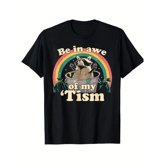 Be In Awe of My Tism" Men's Cotton Tee - Casual Short Sleeve, Crew Neck, Non-Stretch, Breathable & Soft, Boho Style, Machine Washable - Perfect for All Seasons made in usa