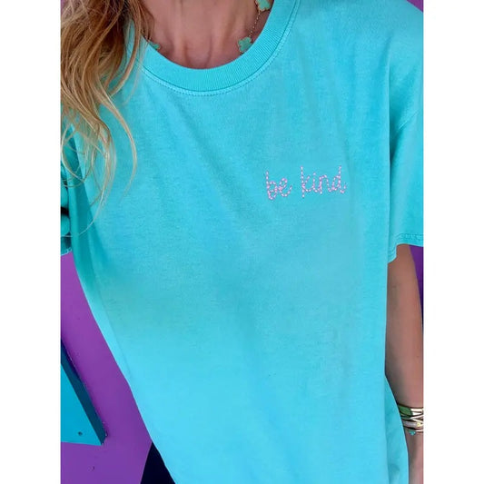Be Kind Embroidered Mint Tee