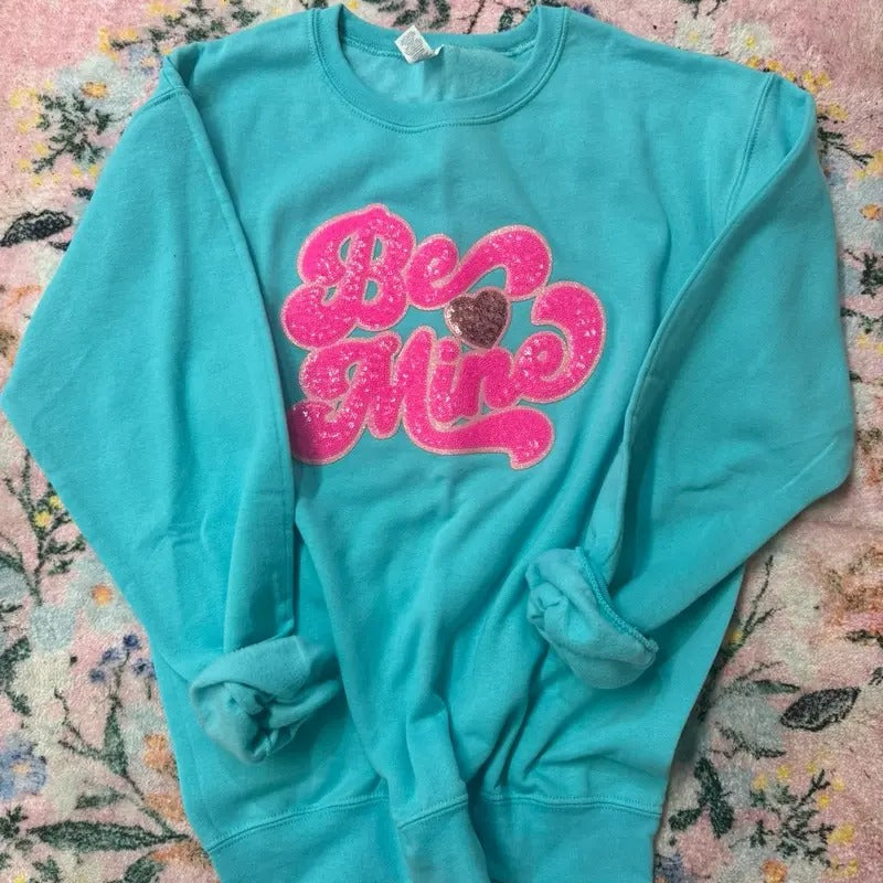Be Mine Sequin Patch Sweatshirt | Valentine Patch Sweatshirt T-Shirts, Hoodie | DripVista.com