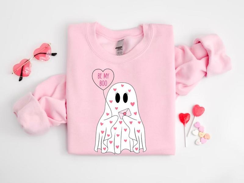 Be My Boo Sweatshirt, Heart Ghost Shirt, Women Valentines Day Sweatshirt, Cute Valentines Day Ghost Shirt, Girly...