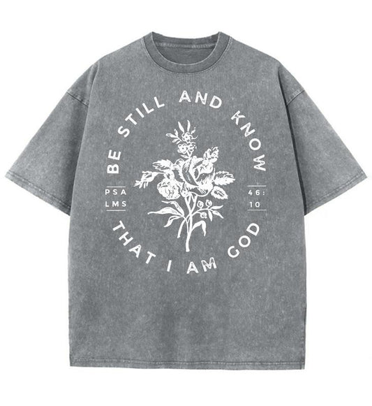 Be Still And Know Unisex Washed T-Shirt, Christian t shirts, Christian Jesus  t shirts, Vintage 90s Graphic Tee Gift Cotton Top Womenswear, Mineral color
