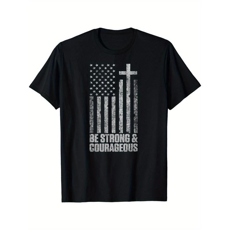 Be Strong and Courageous Men Women Christian American Flag T-Shirt made in usa Hoodie, Sweatshirt | DripVista.com