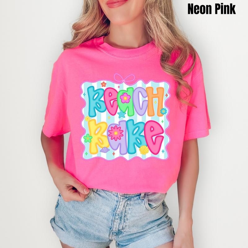 Beach Babe Neon Stripe Comfort Colors T-Shirt 'NLB'