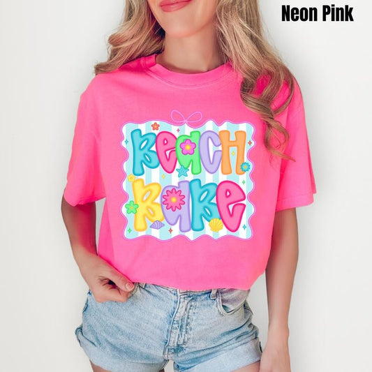 Beach Babe Neon Stripe Comfort Colors T-Shirt 'NLB'