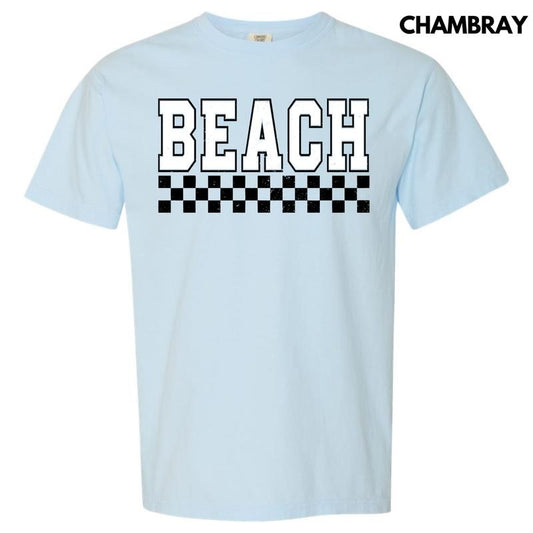 Beach Varsity Checkered Comfort Colors T-Shirt 'NLB'