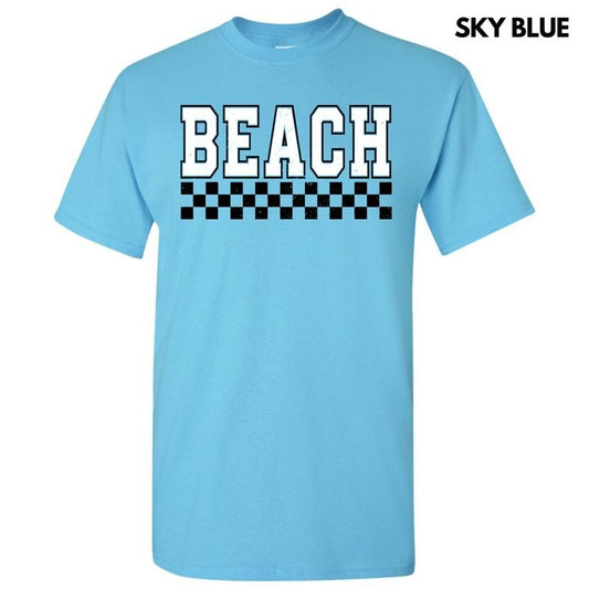 Beach Varsity Checkered Gildan Short Sleeve T-Shirt 'NLB'