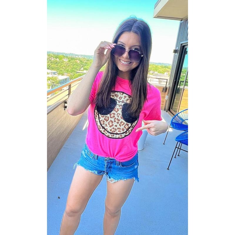 Beach Vibes Leopard Smiley T-Shirt Hoodie, Sweatshirt | DripVista.com