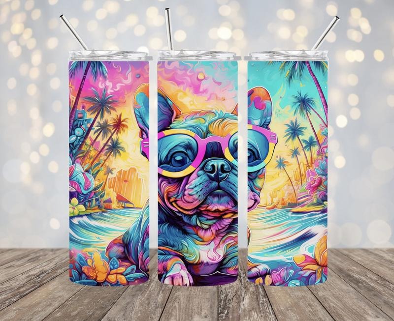 Beach vibes french bulldog  20oz Stainless steel tumbler T-Shirts, Hoodie, Sweatshirt | DripVista.com