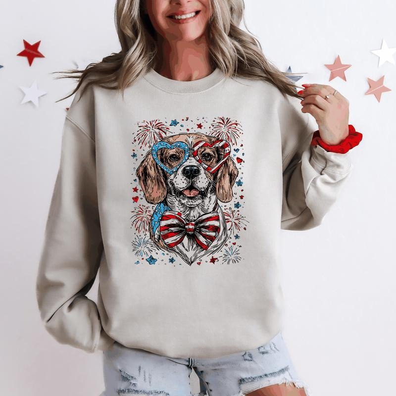 Beagle Patriotic Dog, USA, America, Pet Lover, 4th of July Sweatshirt, Crew Neck, Women's, Crewneck T-Shirts, Hoodie