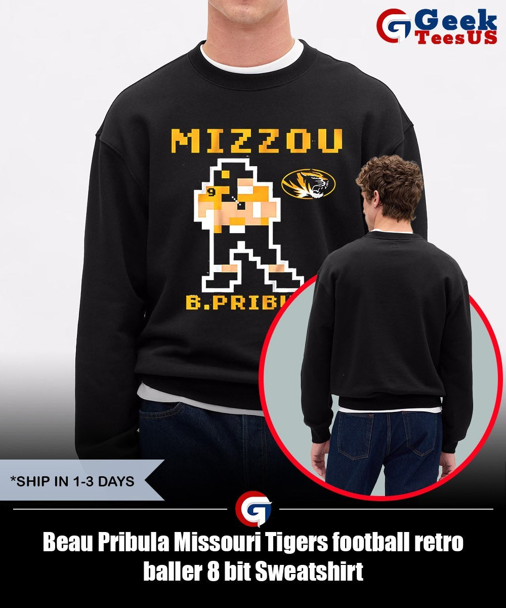 Beau Pribula Missouri Tigers football retro baller 8 bit shirt