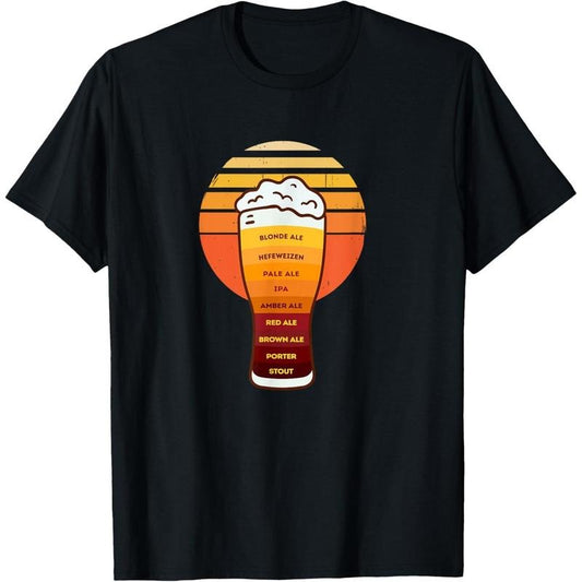 Beer Diversity in a Beer Glass with Foam - Retro Beer Types T-Shirt  made in us