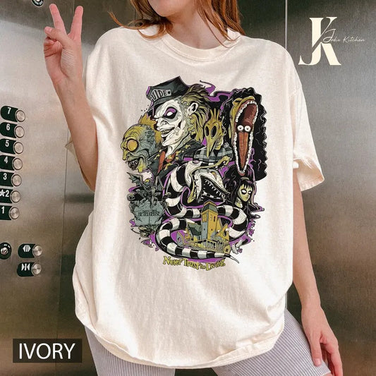 Beetlejuice Halloween Shirt, BOOKISH COMFORT COLORS T SHIRT, HALLOWEEN COMFORT COLORS T SHIRT, GRAPHIC T SHIRT, T SHIRT FOR WOMEN Cotton Womenswear Tshirt