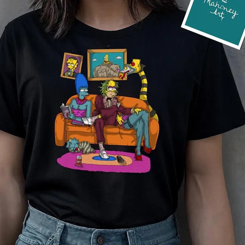 Beetlejuice Simpsons Style T-Shirt, Womens, Girls, Spooky, Goth, Halloween tee