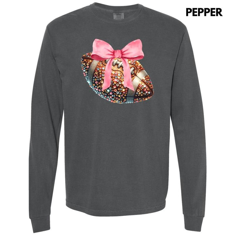 Bejeweled Football Coquette Long Sleeve Comfort Colors T-Shirt 'NLB' Hoodie, Sweatshirt | DripVista.com