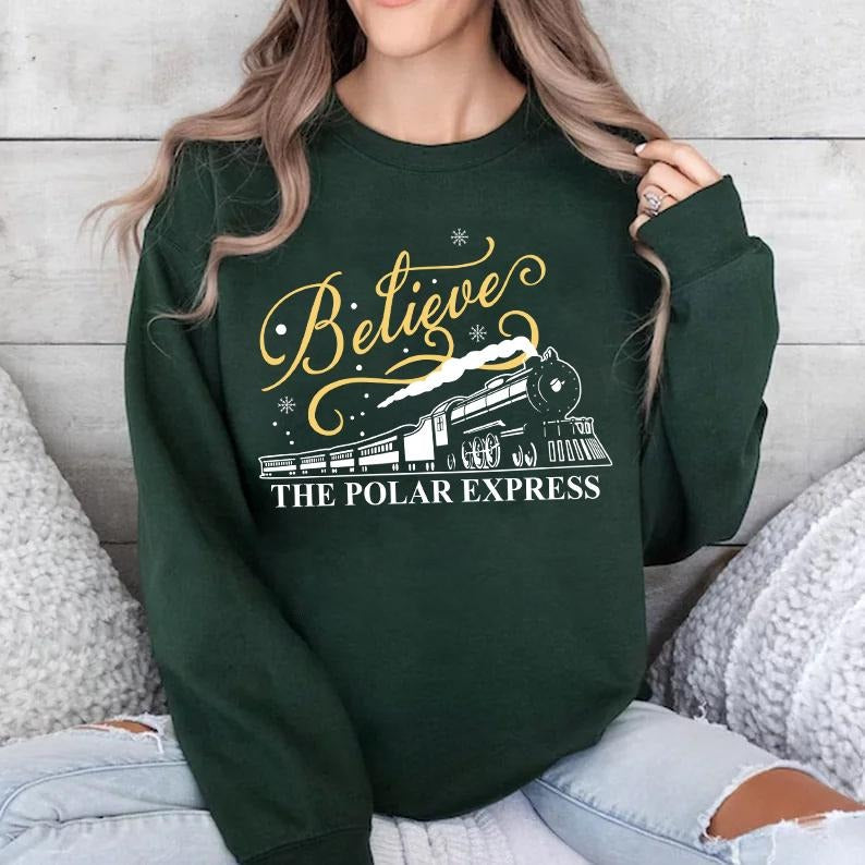 Believe Polar Express Sweatshirt, Christmas Family Pajamas, Christmas Express Shirt, Believe Christmas Shirt, Red Green...