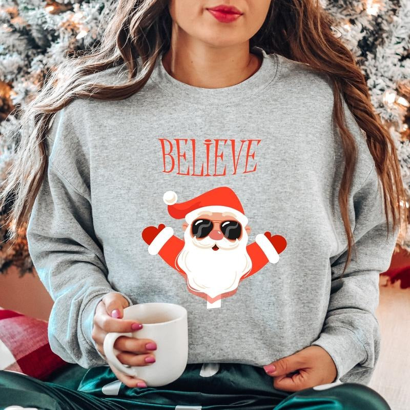 Believe Sweatshirt, Christmas Believe Hoodie, Cute Xmas Celebration Gift Sweater, Unisex Santa Hoodie, Winter Season Vibes Long Sleeve.
