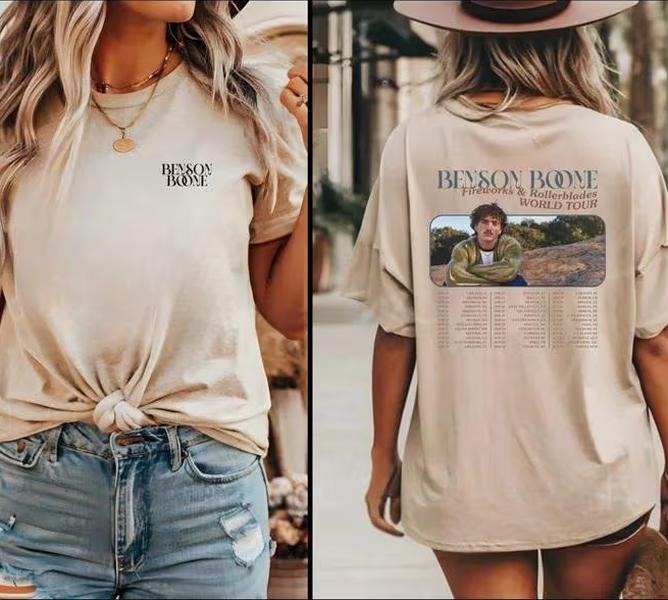 Benson Boone Concert Tee - Vintage 2024 World Tour - Shop Now! Cotton Fabric Hoodie, Sweatshirt | DripVista.com