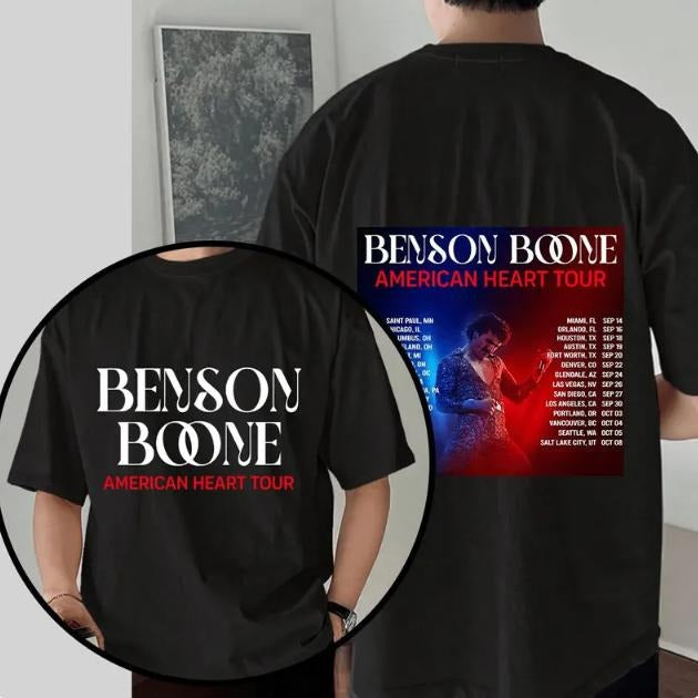 Benson Boone Double-Sided Tour Tee - 2025 American Heart, Unisex - Shop Now! Cotton Fabric Hoodie, Sweatshirt | DripVista.com