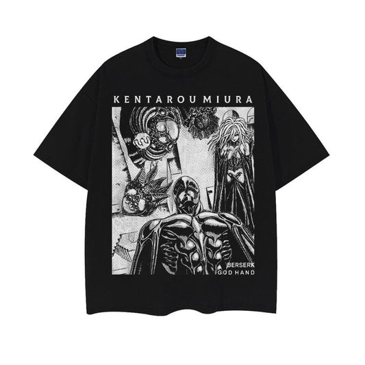 Berserk "God Hand" Heavyweight Vintage Tee 100% Cotton OVERSIZED Anime T-shirt Menswear Top crew necks cotton tops Casual Streetwear Black Baggy Tshirt Tropical