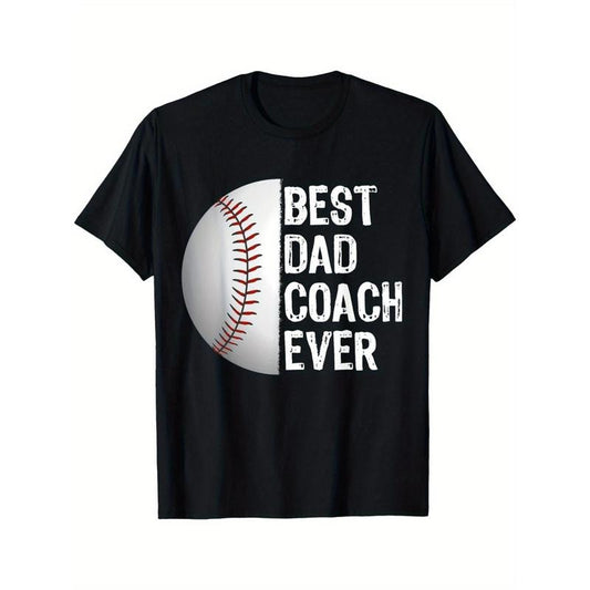 Best Dad Coach Ever Funny Baseball for Sport Lovers Men's Classic Patterned Pure Cotton Round Neck Short Sleeve Tee - Timeless Designs made in usa