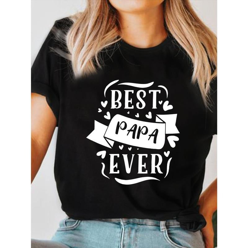 Best Dad Ever" Graphic Tee for Women- Casual Crew Neck, Short Sleeve T-Shirt with Stretchy Blend, Perfect TNF'WB shield Day Gift style 02