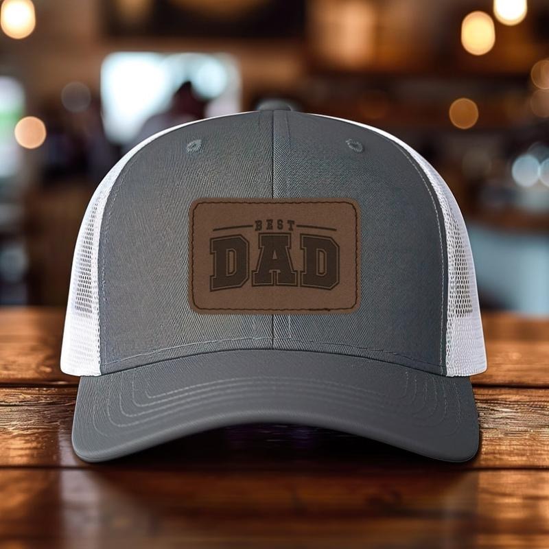 Best Dad Mesh Back Trucker Cap Engraved Faux-Leather Patch Adjustable Hat, Hat for Dad, Father's Day Gift, Leather Patch...
