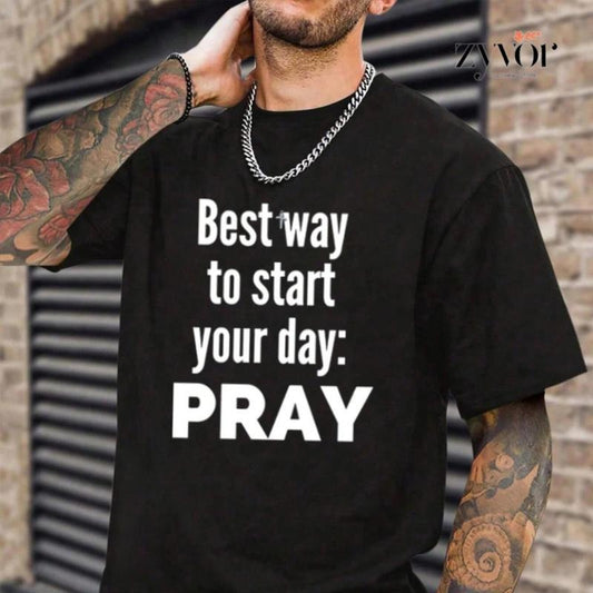 Best Way to Start Your Day Pray Christian Tee Pure Cotton Casual Style Crew Neck Short Sleeve T-Shirt Tops Trendy for Unisex, Perfect Gift