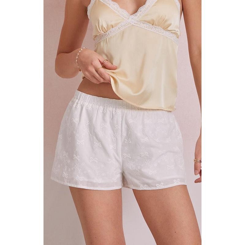 Beverly and Beck Women's Bow Embroidered Shorts T-Shirts, Hoodie, Sweatshirt | DripVista.com