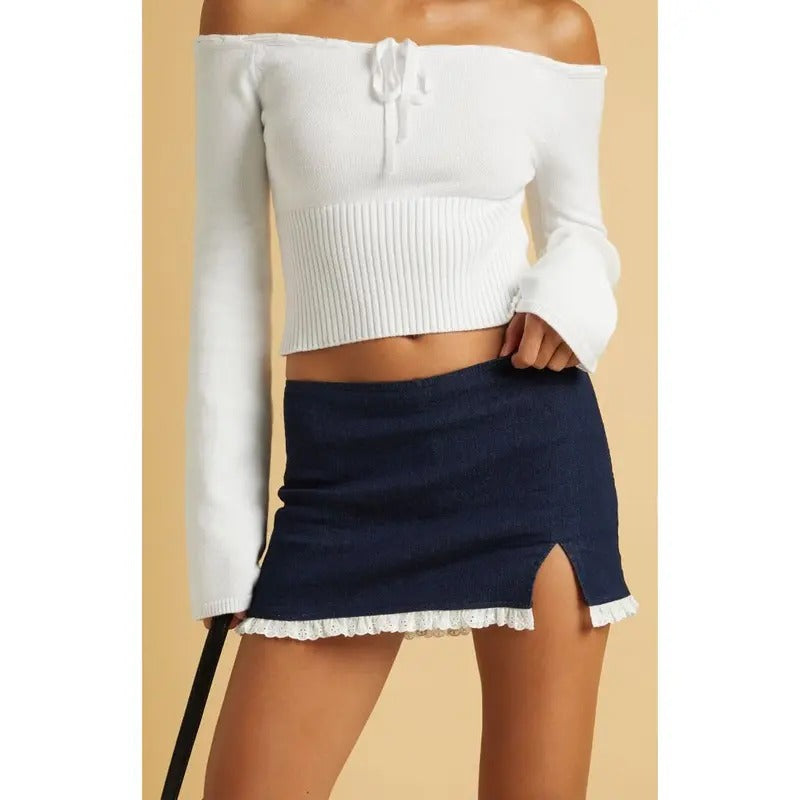 Beverly and Beck Women's Denim Slit Eyelet Mini Skort - Multicolor T-Shirts, Hoodie, Sweatshirt | DripVista.com