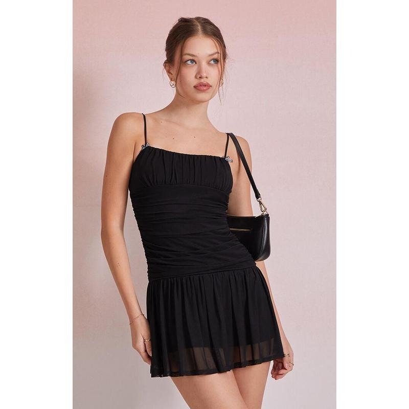 Beverly and Beck Women's Gingham Bow Mesh Mini Dress T-Shirts, Hoodie, Sweatshirt | DripVista.com