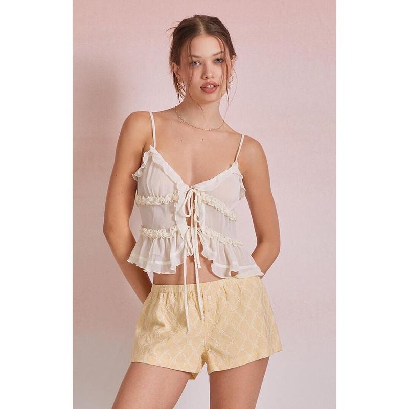 Beverly and Beck Women's Mariah Ruffle Tie Front Top T-Shirts, Hoodie, Sweatshirt | DripVista.com