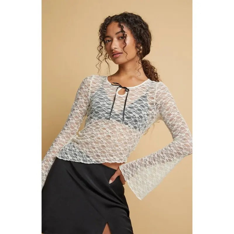 Beverly and Beck Women's Mollie Lace Asymmetrical Long Sleeve Top T-Shirts, Hoodie, Sweatshirt | DripVista.com