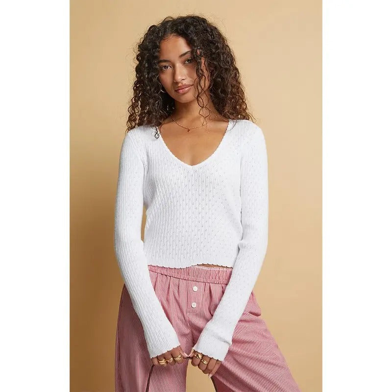 Beverly and Beck Women's Mona Pointelle V-Neck Sweater T-Shirts, Hoodie, Sweatshirt | DripVista.com