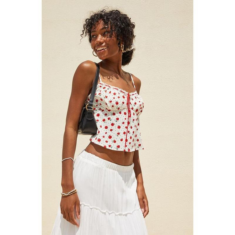 Beverly and Beck Women's Sage Tie Front Floral Cami T-Shirts, Hoodie, Sweatshirt | DripVista.com
