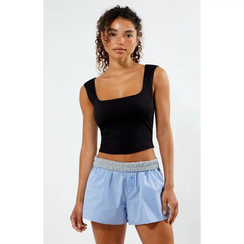 Beverly and Beck Women's Striped Boxer Shorts T-Shirts, Hoodie, Sweatshirt | DripVista.com