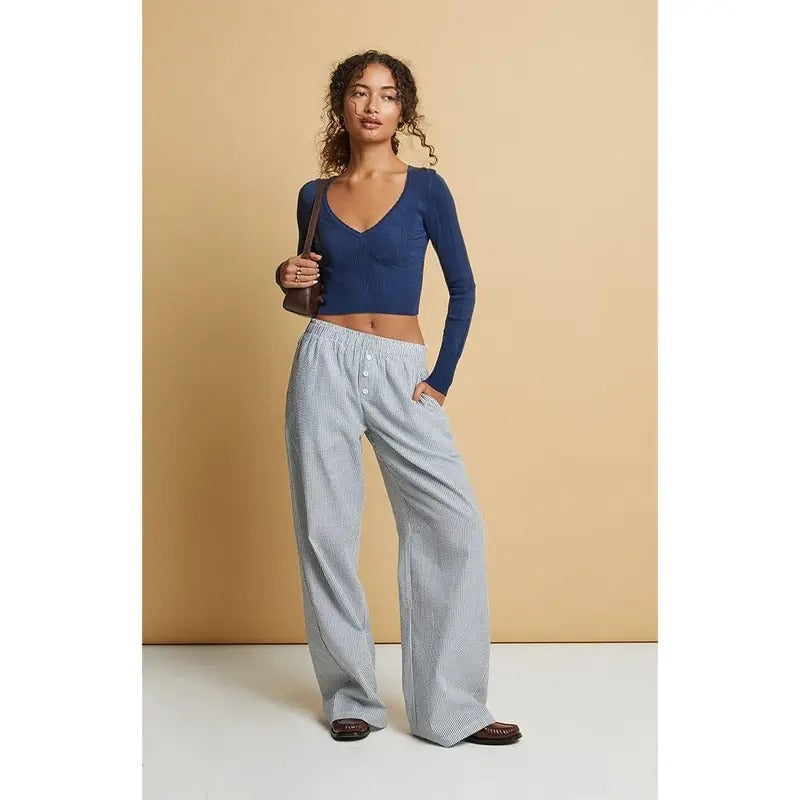 Beverly and Beck Women's Striped Crinkle Boxer Pajama Pants T-Shirts, Hoodie, Sweatshirt | DripVista.com