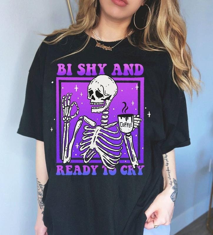 Bi Shy And Ready To Cry T Shirt Hoodie Sweater Bisexual Pride Shirt Bi Pride Shirts Subtle Bi Pride Funny Bisexual Shirt Pride Merch Bisexual Anxiety