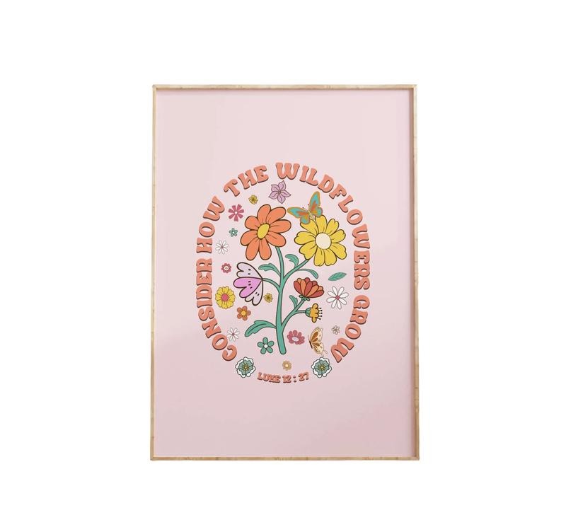 Bible Verse Wall Art, Wildflower Quote Print, Floral Poster, Bible Wall Art Print, Christian Gifts, Gifts For Women Her...